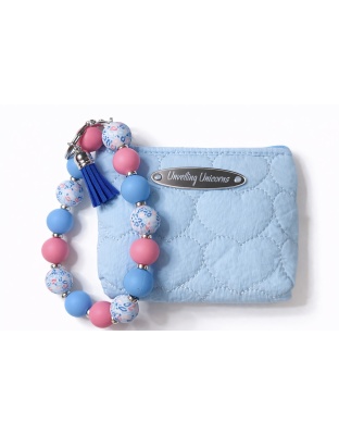 Blue Pink Silver Beaded Wristlet Pouch — $15.00